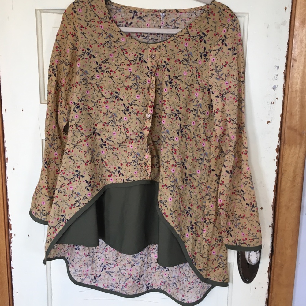 Hand Made linen floral pattern shirt